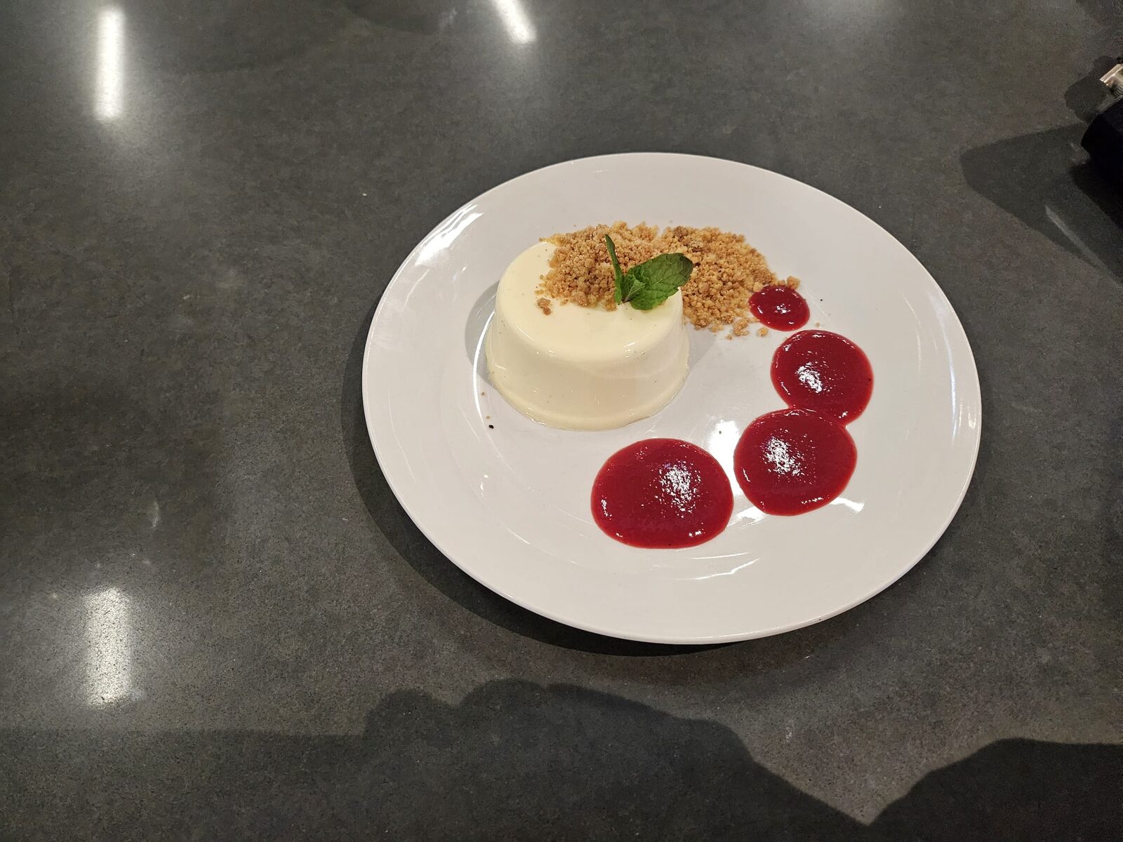 Vanilla panna cotta with raspberry coulis